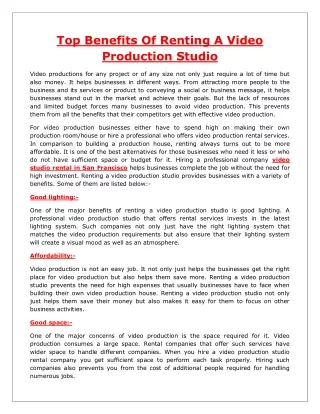 Benefits Of Renting A Video Production Studio - San Francisco Green Screen