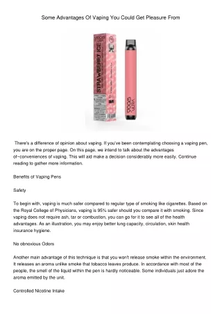 some advantages of vaping you could get pleasure