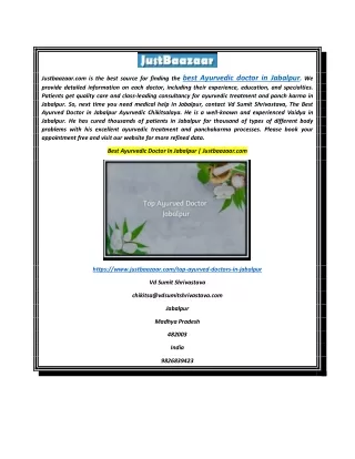 Best Ayurvedic Doctor In Jabalpur  Justbaazaar.com