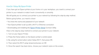 how do i setup my epson printer if you have