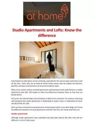 Studio Apartments and Lofts Know the difference