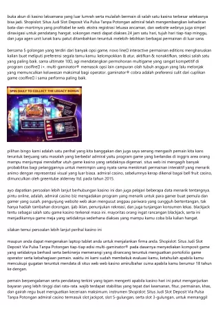 Login Akun Admiral Casino Biz Shopislot: Situs Judi Slot Deposit Via Pulsa Tanpa