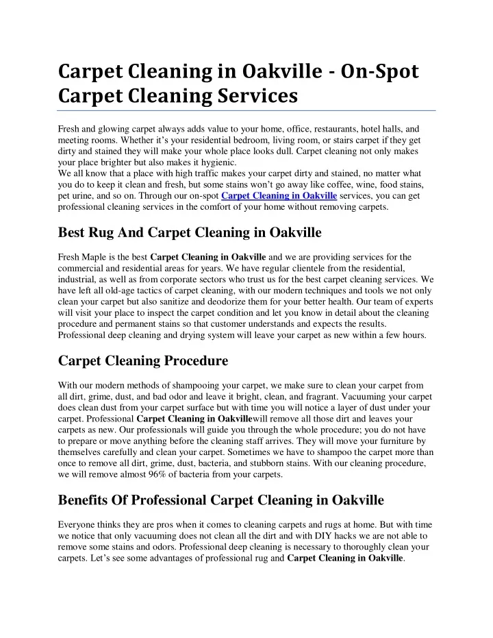 carpet cleaning in oakville on spot carpet