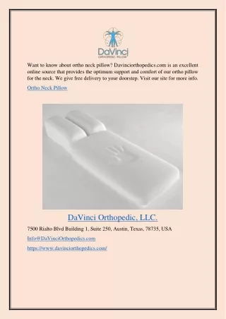 Ortho Neck Pillow Davinciorthopedics.com