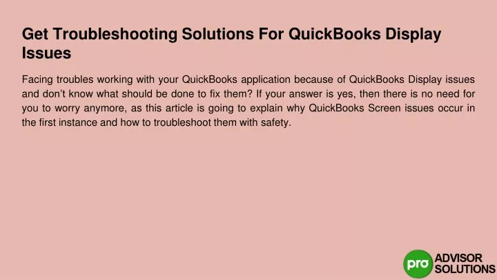 get troubleshooting solutions for quickbooks display issues