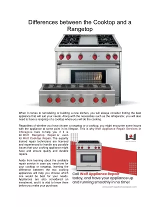 Differences between the Cooktop and a Rangetop