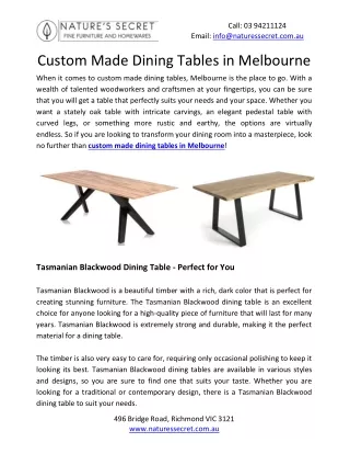 Custom Made Dining Tables in Melbourne