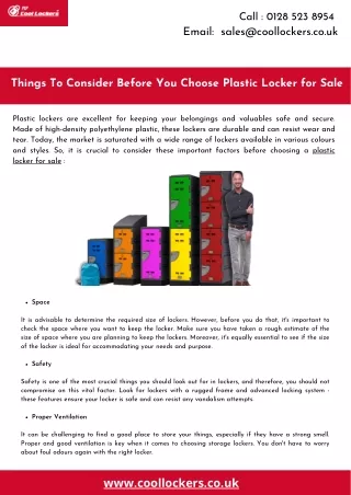 Things To Consider Before You Choose Plastic Locker for Sale