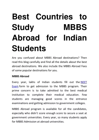 Study MBBS Abroad for Indian Students a Good Option