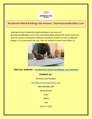 Residential Metal Buildings San Antonio | Barnhaussteelbuilders.com