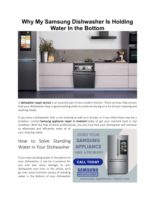 Why My Samsung Dishwasher Is Holding Water In the Bottom