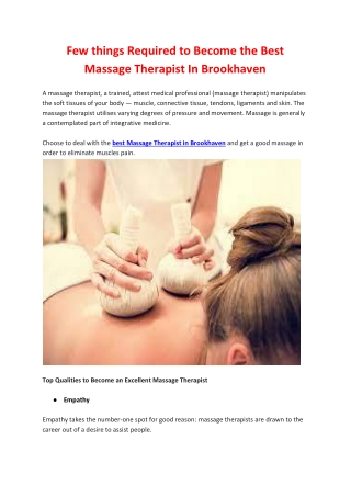 Few things Required to Become the Best Massage Therapist In Brookhaven