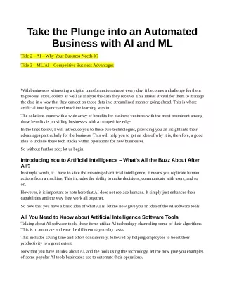 Take the Plunge into an Automated Business with AI and ML