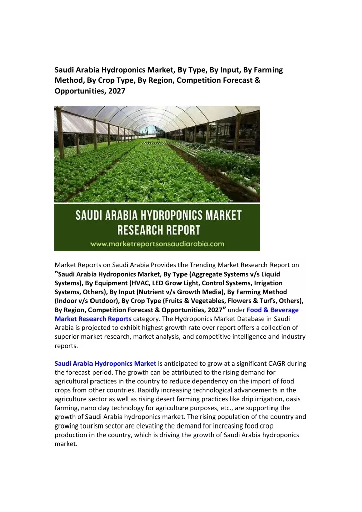 saudi arabia hydroponics market by type by input