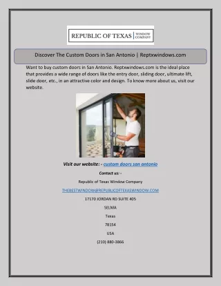 Discover The Custom Doors in San Antonio | Reptxwindows.com