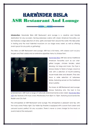 Harwinder Bisla ASR Restaurant And Lounge
