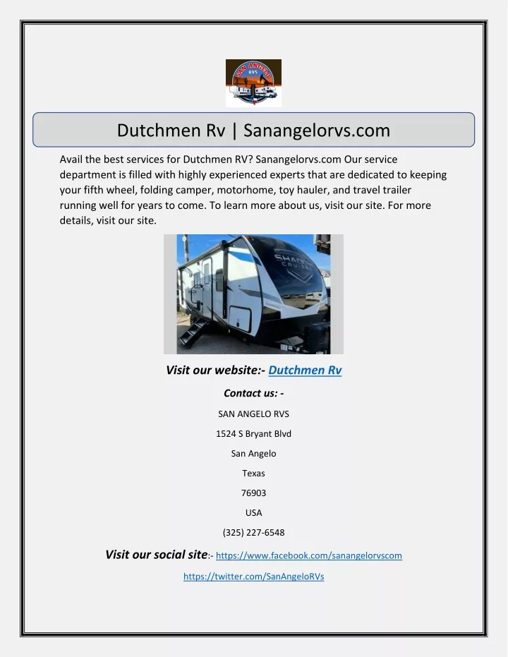 dutchmen rv sanangelorvs com