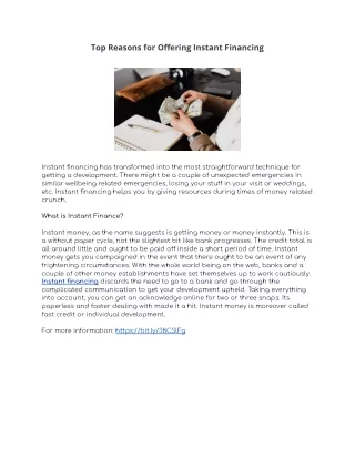top reasons for offering instant financing