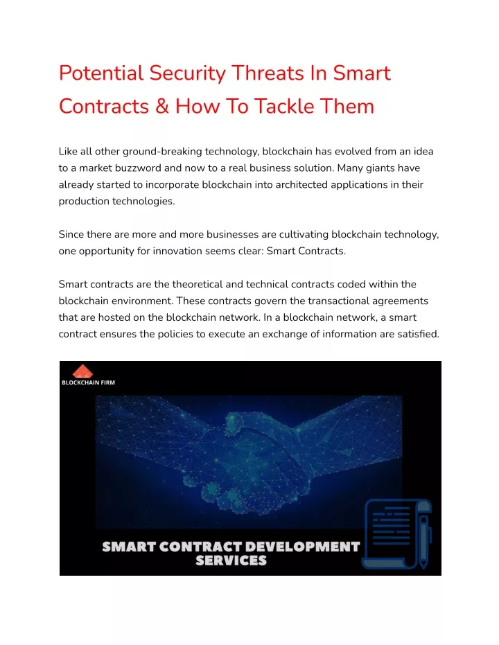 potential security threats in smart contracts
