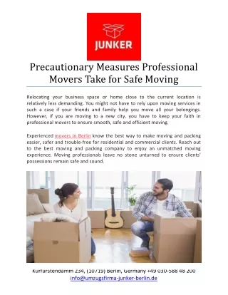 Precautionary Measures Professional Movers Take for Safe Moving