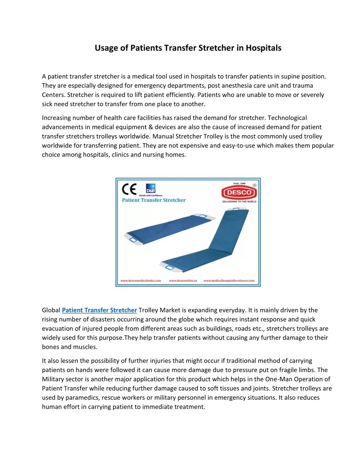 usage of patients transfer stretcher in hospitals