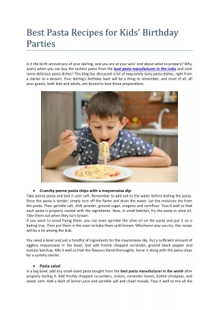 Best Pasta Recipes for Kids Birthday Parties - Gustora Foods