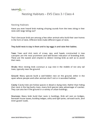 nesting habitats evs class 3 class 4