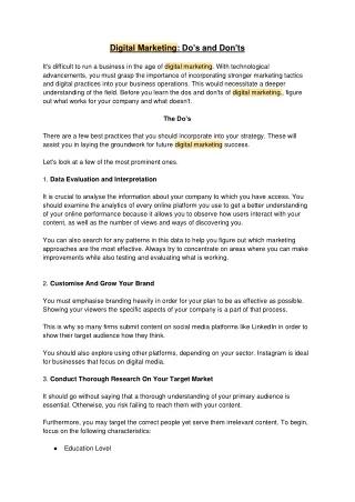 Digital Marketing- Do's and Don'ts
