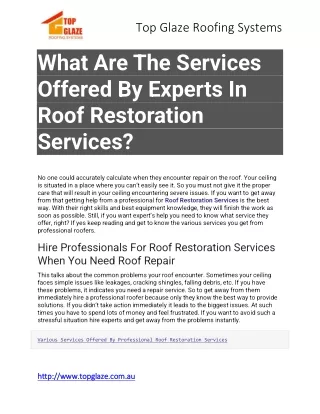 What Are The Services Offered By Experts In Roof Restoration Services