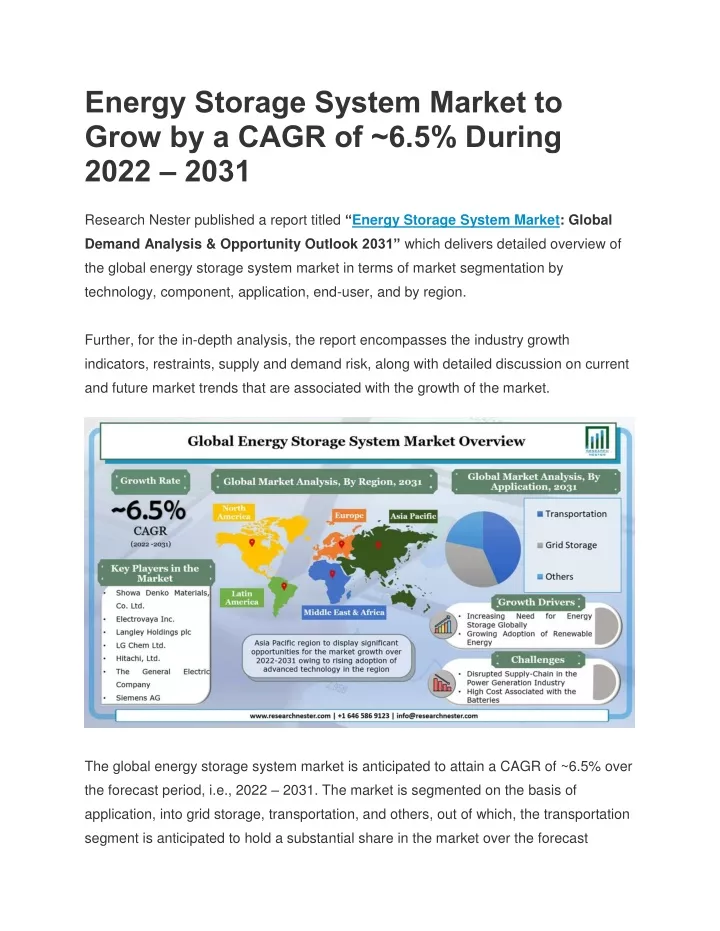 energy storage system market to grow by a cagr