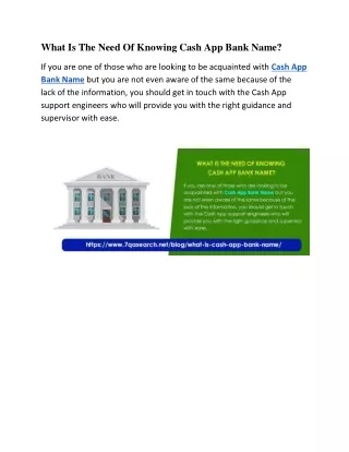 what is the need of knowing cash app bank name