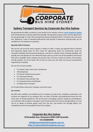 Sydney Transport Services by Corporate Bus Hire Sydney