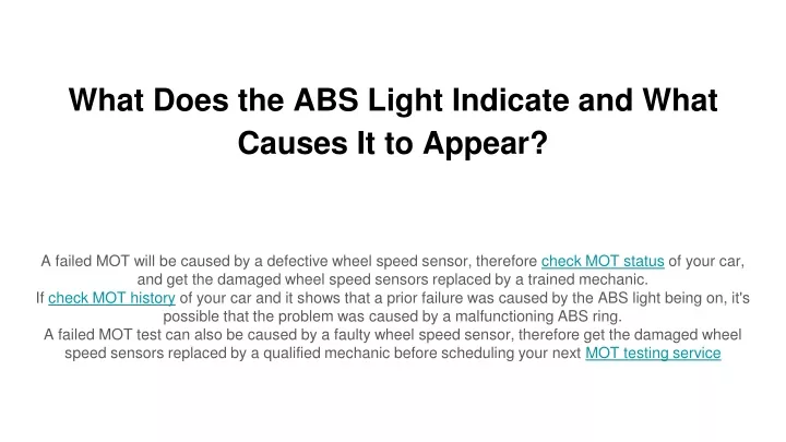 what does the abs light indicate and what causes it to appear