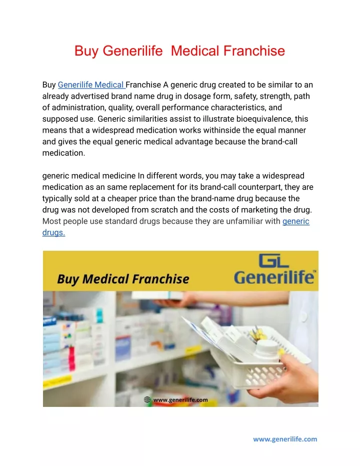 buy generilife medical franchise