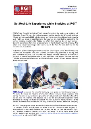Get Real-Life Experience while Studying at RGIT Hobart
