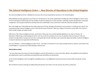 The Cultural Intelligence Centre — New Director of Operations in the United Kingdom