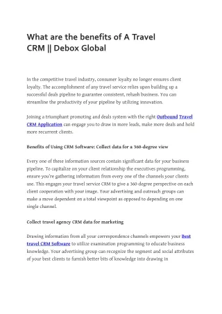 What are the benefits of A Travel CRM || Debox Global