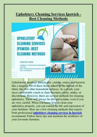 Upholstery Cleaning Services Ipswich - Best Cleaning Methods