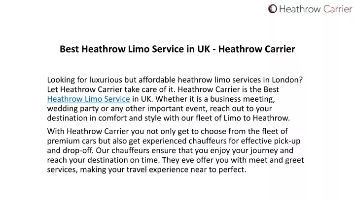 best heathrow limo service in uk heathrow carrier