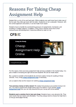 Reasons For Taking Cheap Assignment Help