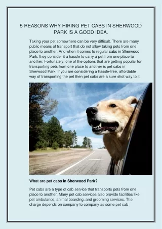 5 reasons why hiring pet cabs in Sherwood park is a good idea
