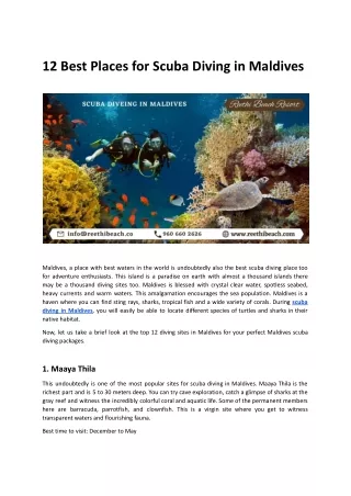 12 Best Places for Scuba Diving in Maldives - Reethi Beach