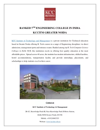 RANKED 7TH ENGINEERING COLLEGE IN INDIA – KCCITM GREATER NOIDA