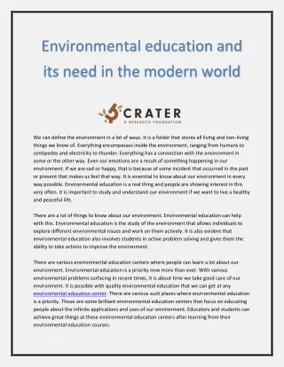 The Importance of Environmental Education Center’s | CRATER