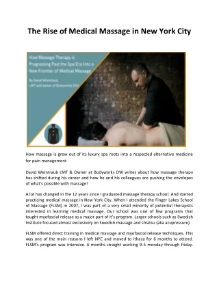 The Rise of Medical Massage in New York City