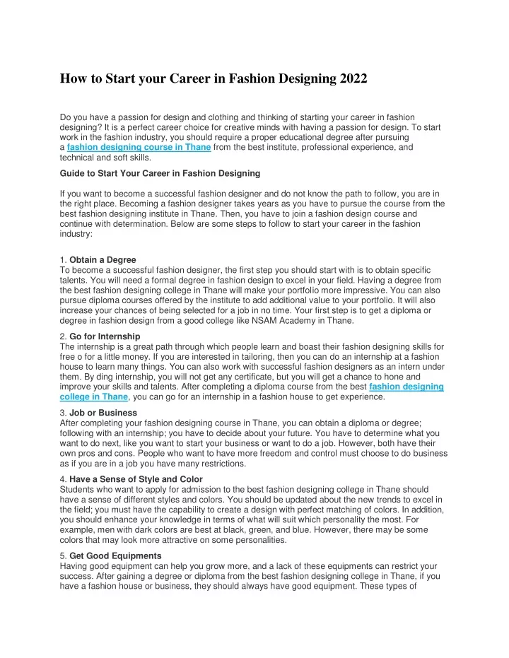 how to start your career in fashion designing 2022