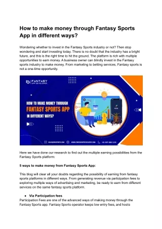 how to make money through fantasy sports