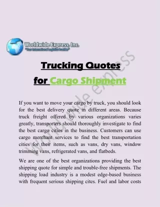 Budget-Friendly Trucking Quotes Service | Worldwide Express