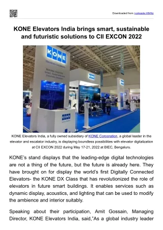 KONE Elevators India brings smart, sustainable and futuristic solutions to CII EXCON 2022