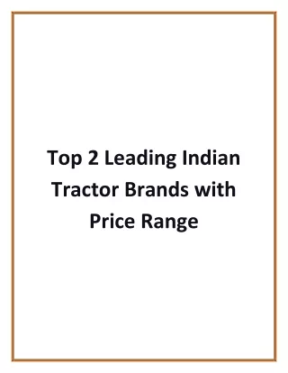 Top 2 Leading Indian Tractor Brands with Price Range